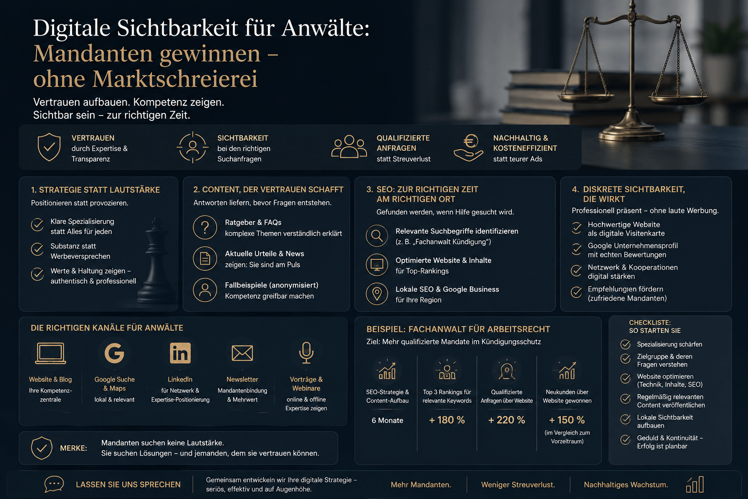 Digitale Sichtbarkeit für Anwälte: Mandanten gewinnen ohne Marktschreierei